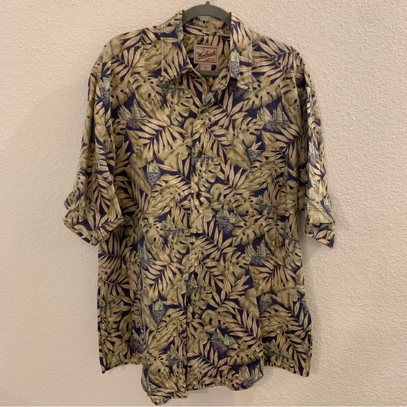 Woolrich men’s large short sleeve button down shirt leaves print - Picture 1 of 4